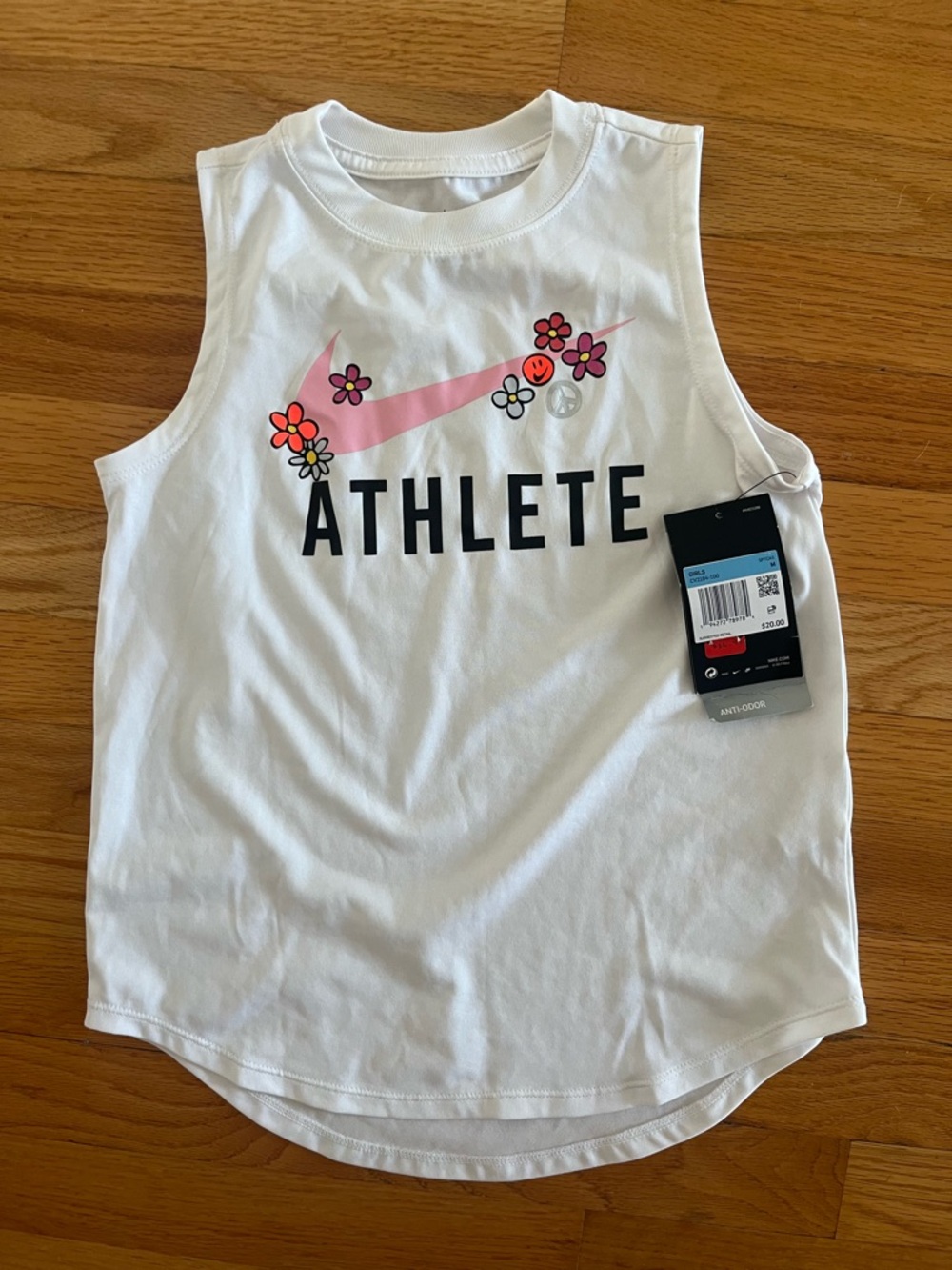 Nike White Floral Swoosh 'Athlete' Tank Top